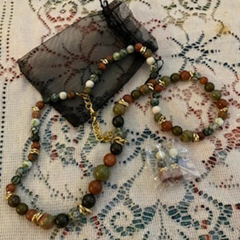 MULTI-COLOR JADE NECKLACE+ BRACELET+ Hook EARRINGS Set * Gift Bag * GOLD spacers